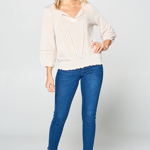 3/4 Sleeve Crochet Knit Top - Picture 4 of 5